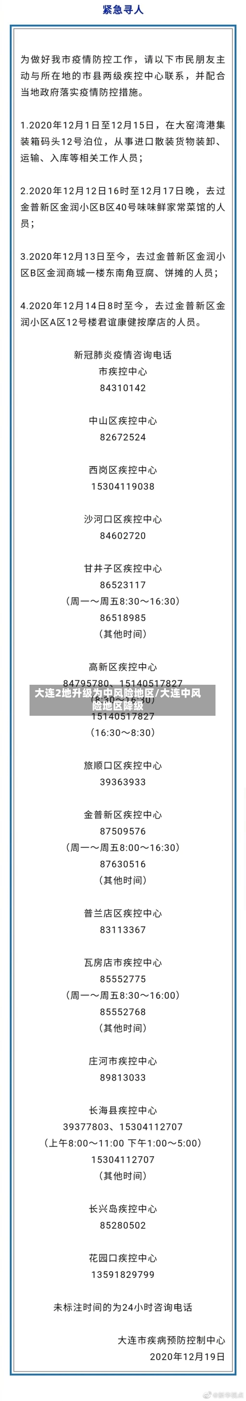 大连2地升级为中风险地区/大连中风险地区降级