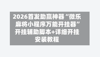 2026首发助赢神器“微乐麻将小程序万能开挂器”开挂辅助脚本+详细开挂安装教程-第2张图片