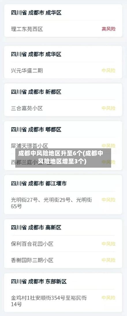 成都中风险地区升至6个(成都中风险地区增至3个)