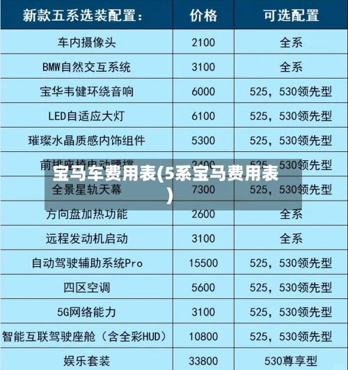 宝马车费用表(5系宝马费用表)