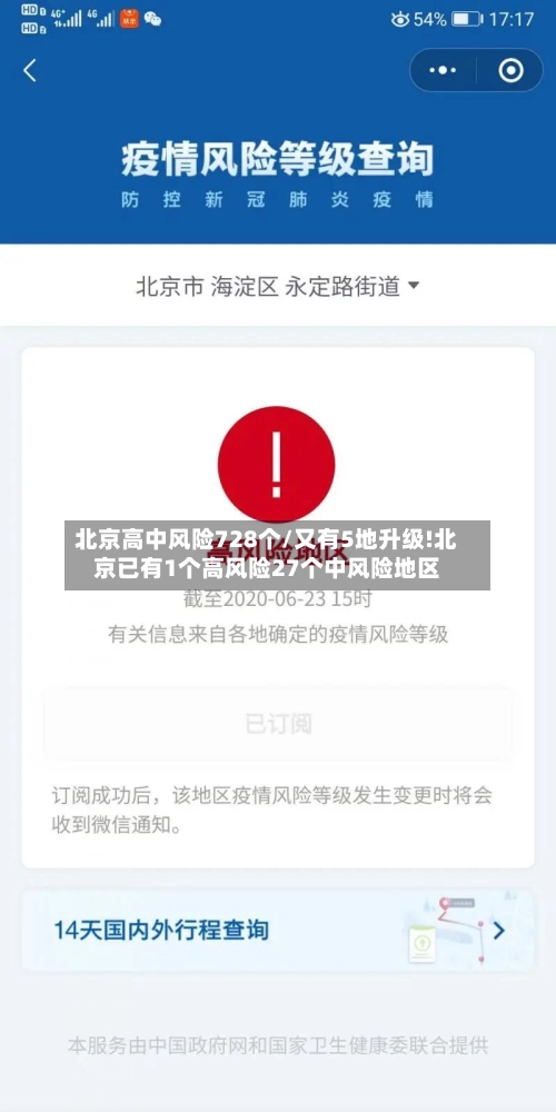 北京高中风险728个/又有5地升级!北京已有1个高风险27个中风险地区
